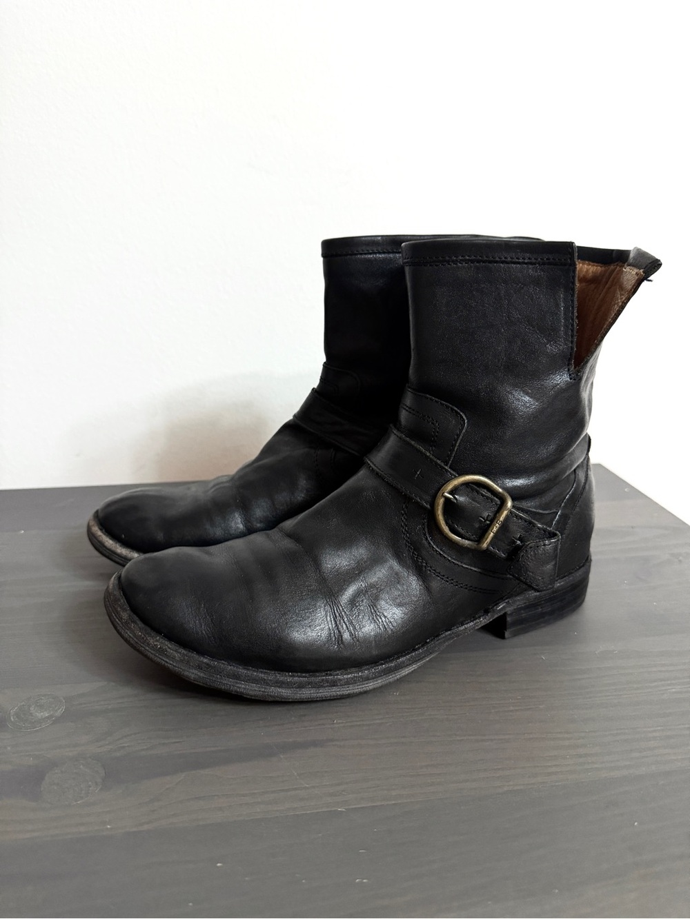 Fiorentini Baker sz 40 US 10 Boots Black Leather Side Zips Strap